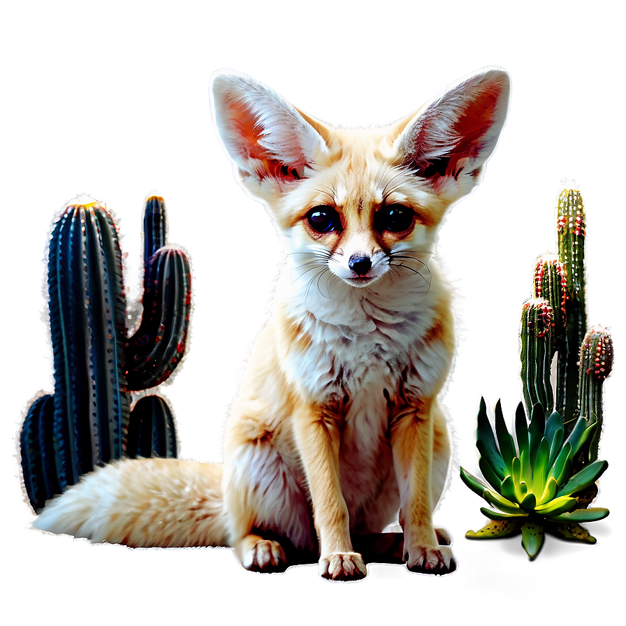 Fennec Fox With Cactus Plants Png Wcp35 PNG Image