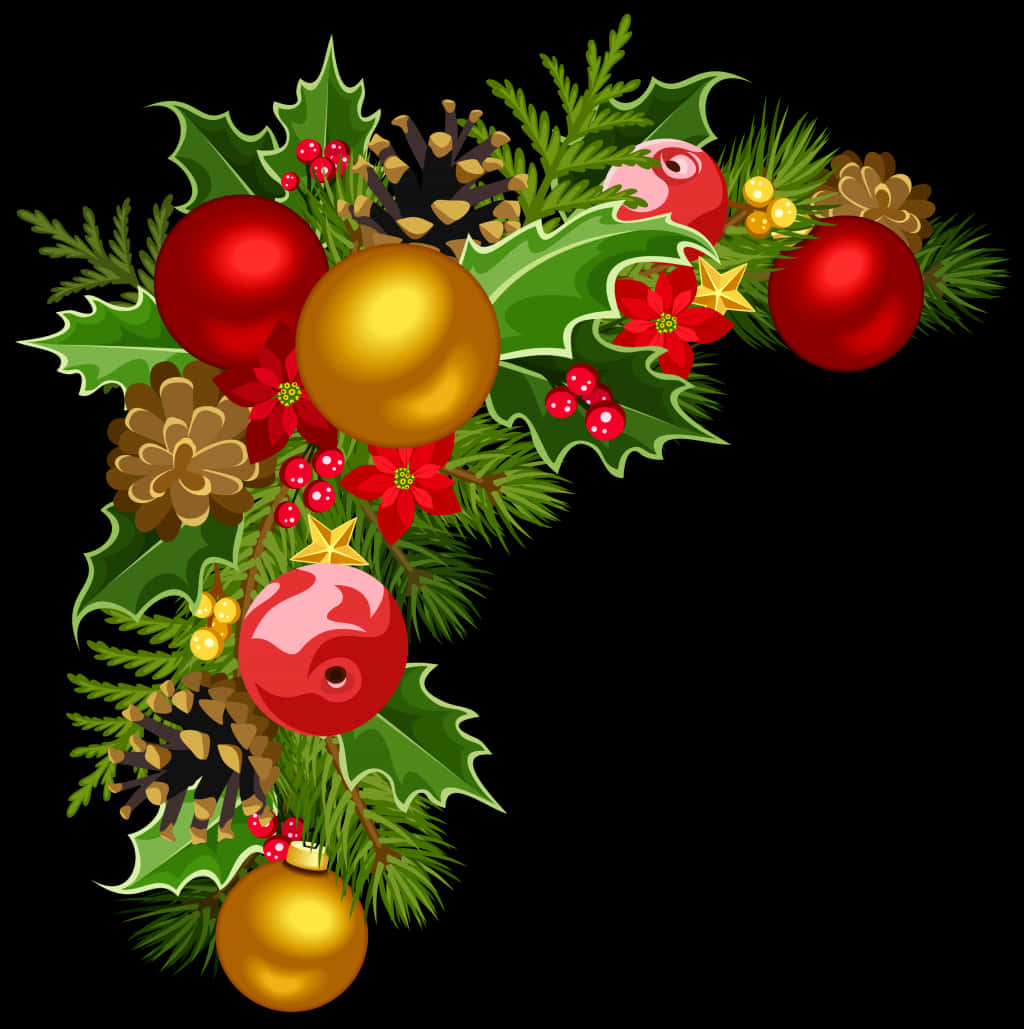 Festive Christmas Ornament Corner Decoration PNG Image