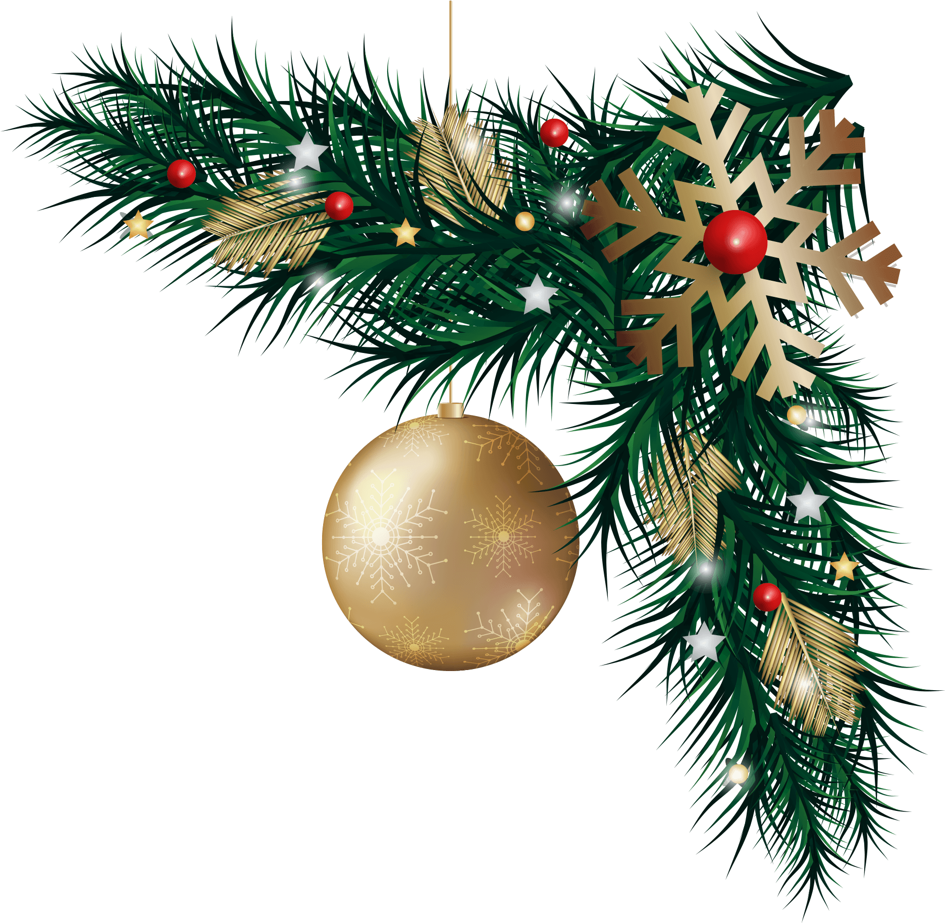 Festive Christmas Ornamentand Pine Garland PNG Image