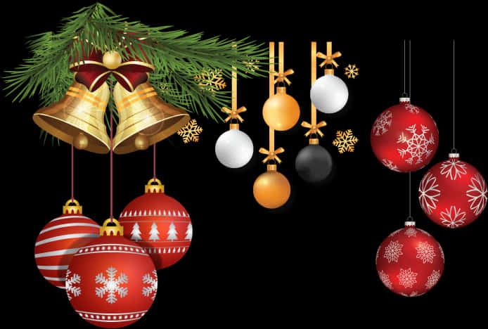 Festive Christmas Ornamentsand Bells PNG Image