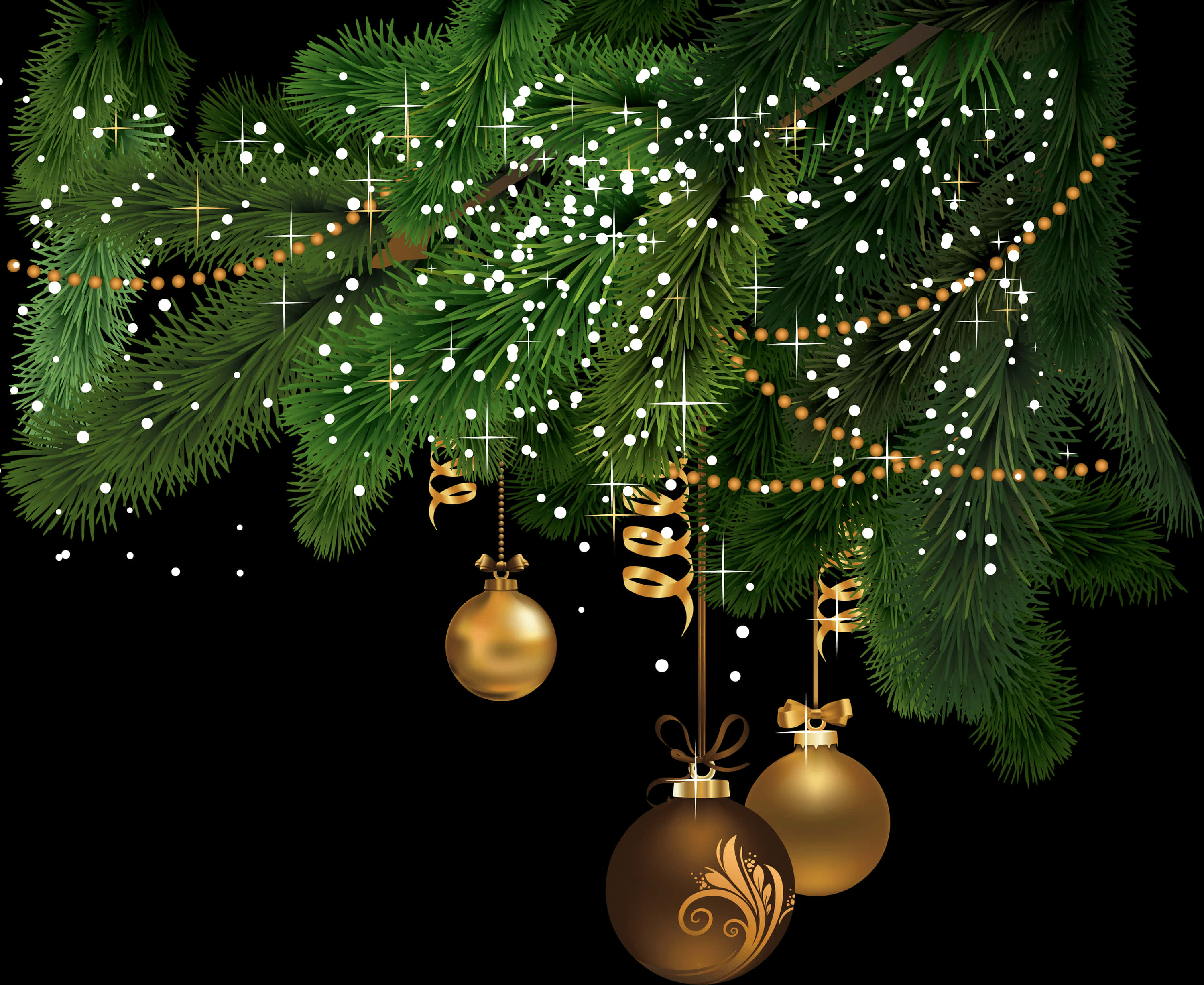 Festive Christmas Ornamentsand Pine Branches PNG Image