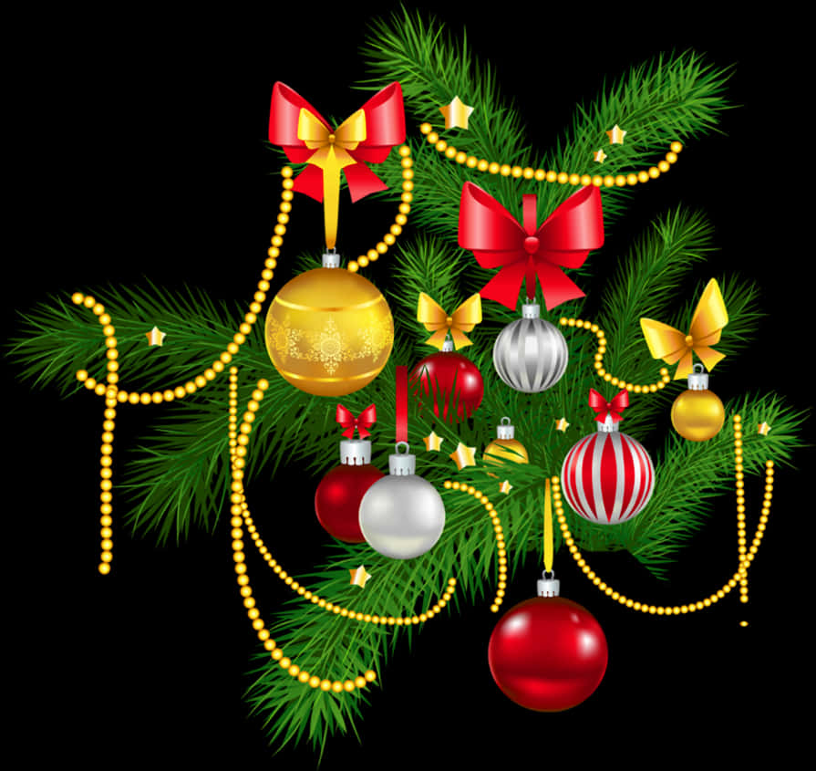 Festive Christmas Ornamentsand Pine Decoration PNG Image