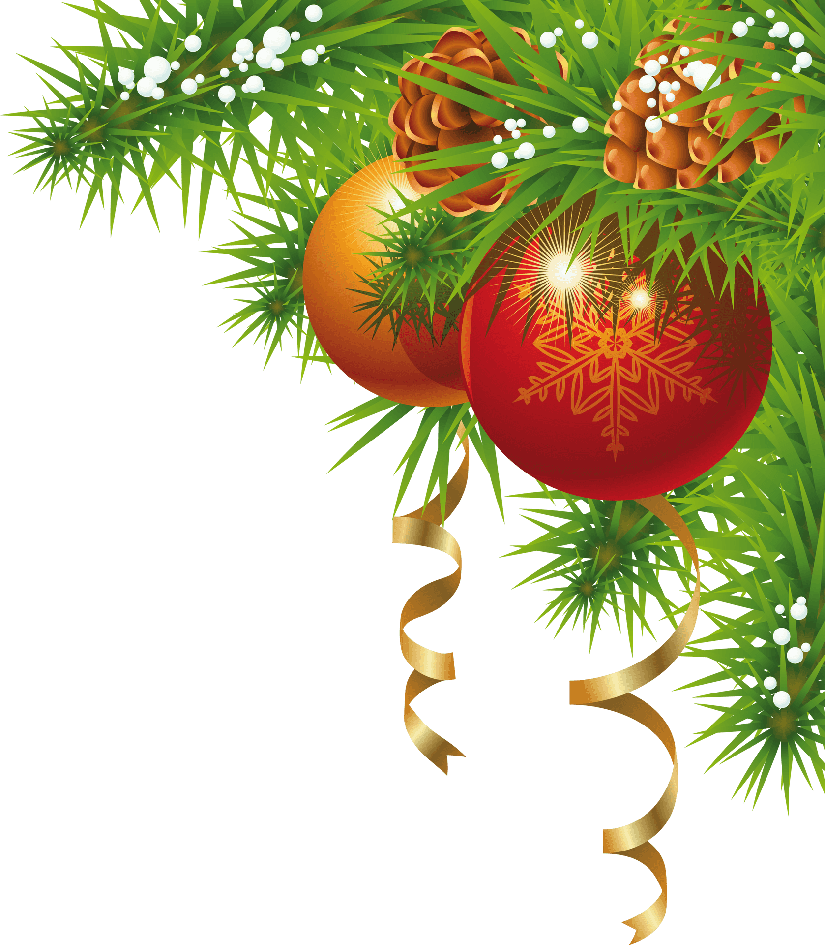 Festive Christmas Ornamentsand Pine Decoration PNG Image