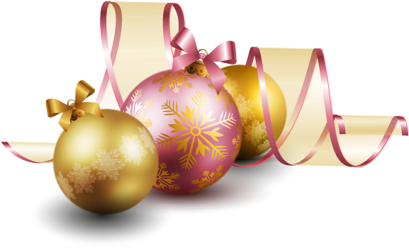 Festive Christmas Ornamentsand Ribbon PNG Image