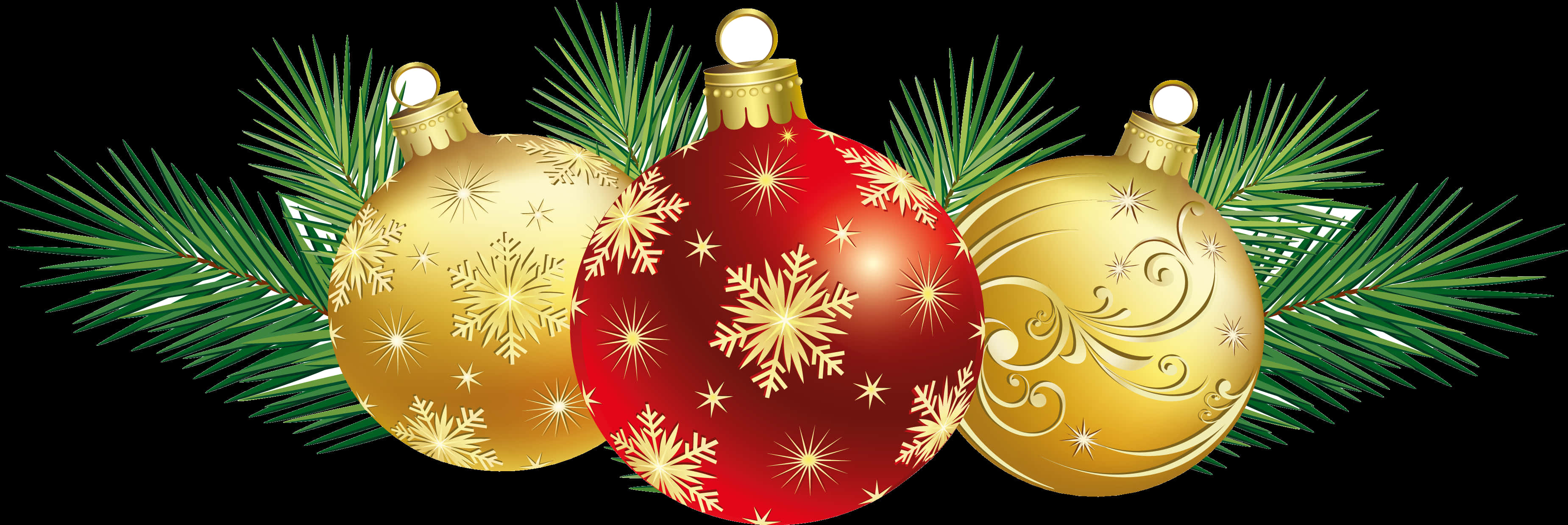 Festive Christmas Ornamentswith Pine Branches PNG Image