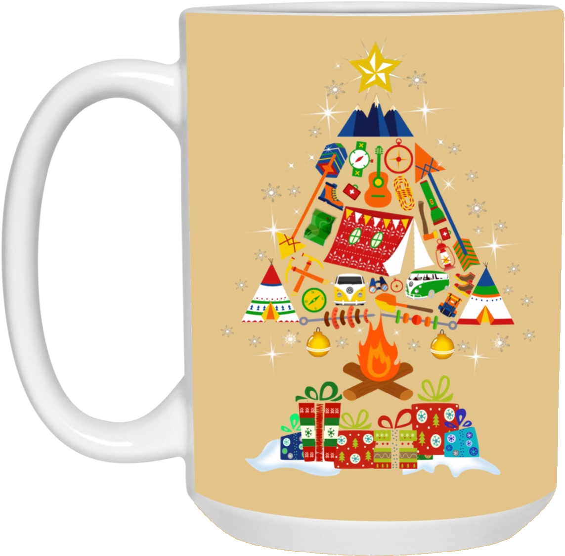 Festive Christmas Tree Mug Design PNG Image