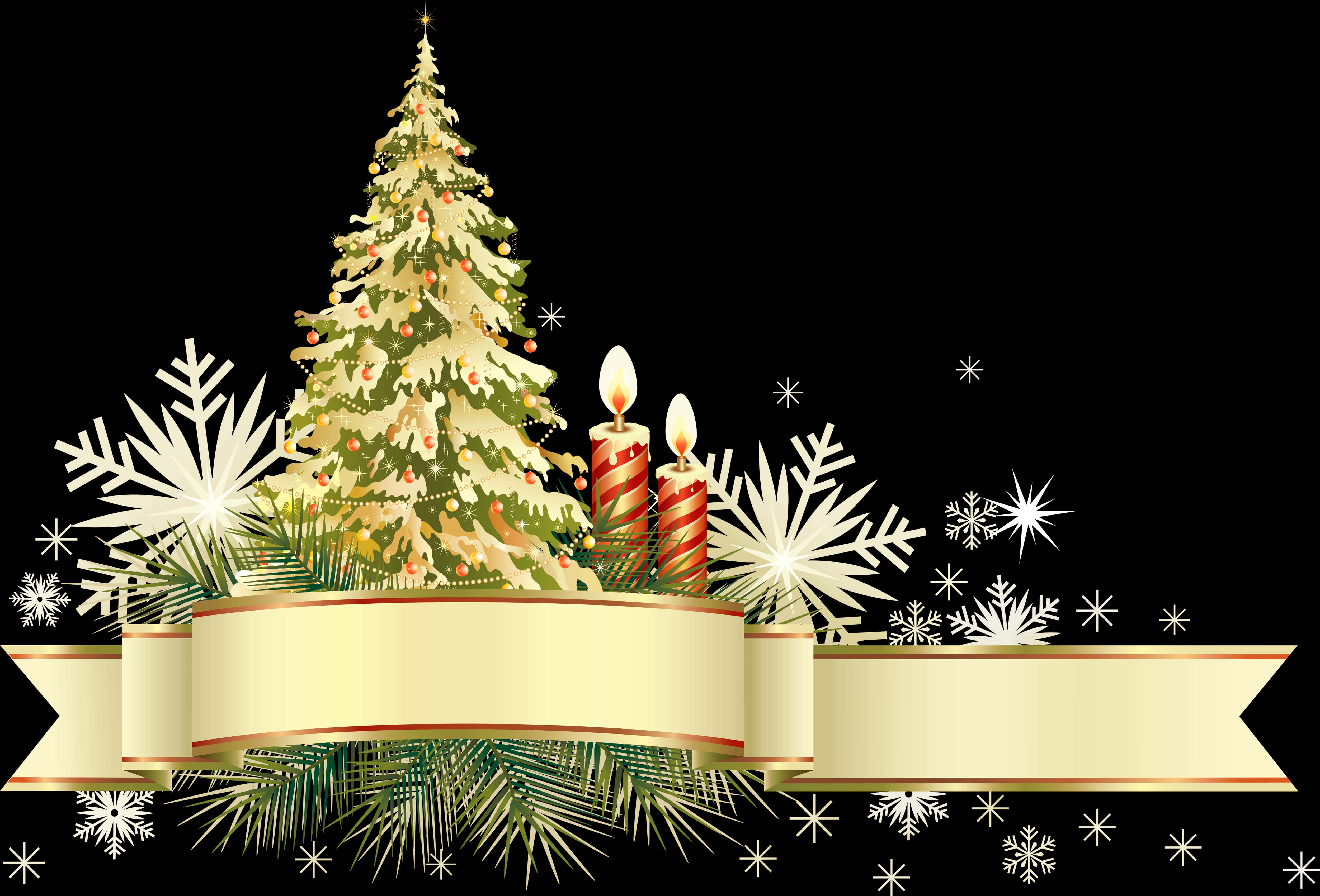 Festive Christmas Treeand Candles PNG Image