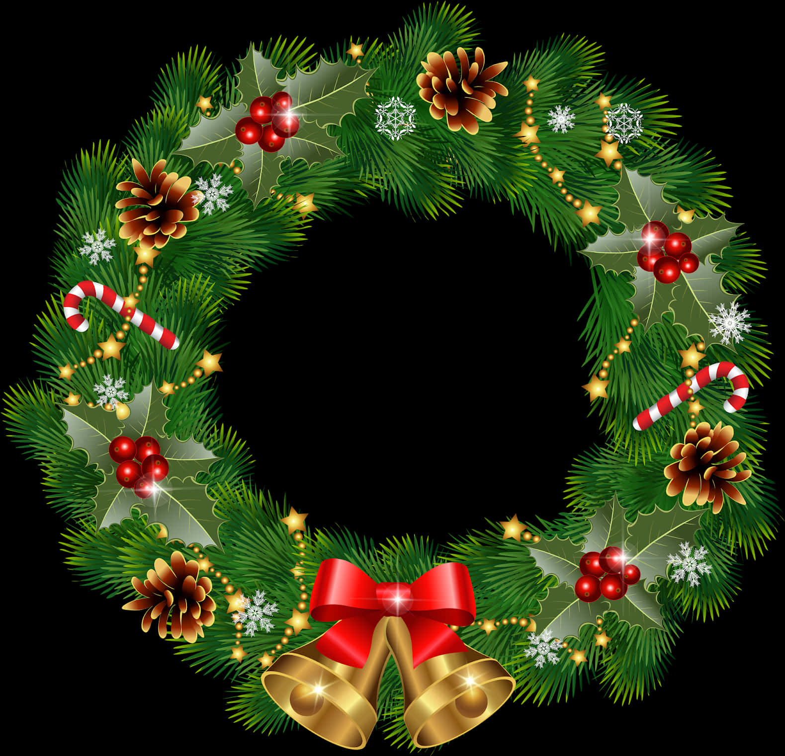 Festive Christmas Wreathwith Bells PNG Image