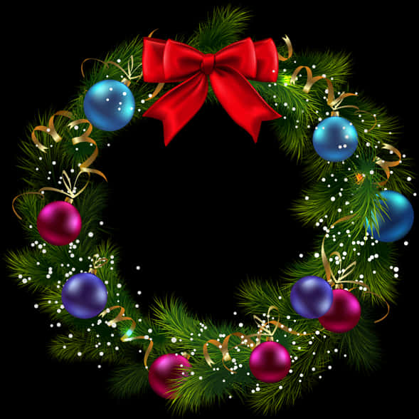 Festive Christmas Wreathwith Red Bow PNG Image