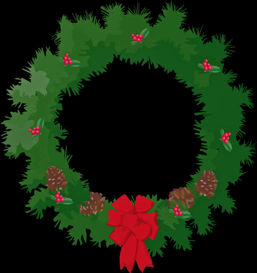 Festive Christmas Wreathwith Red Bow PNG Image