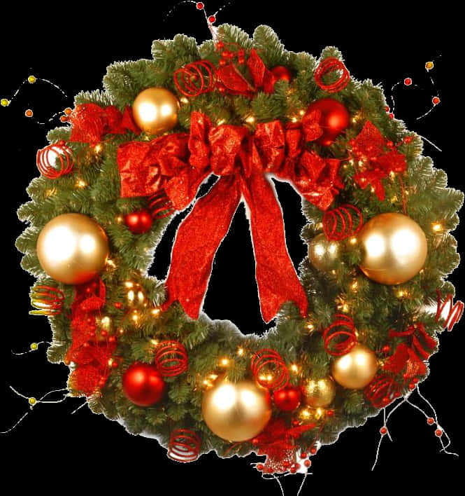 Festive Christmas Wreathwith Red Bow PNG Image