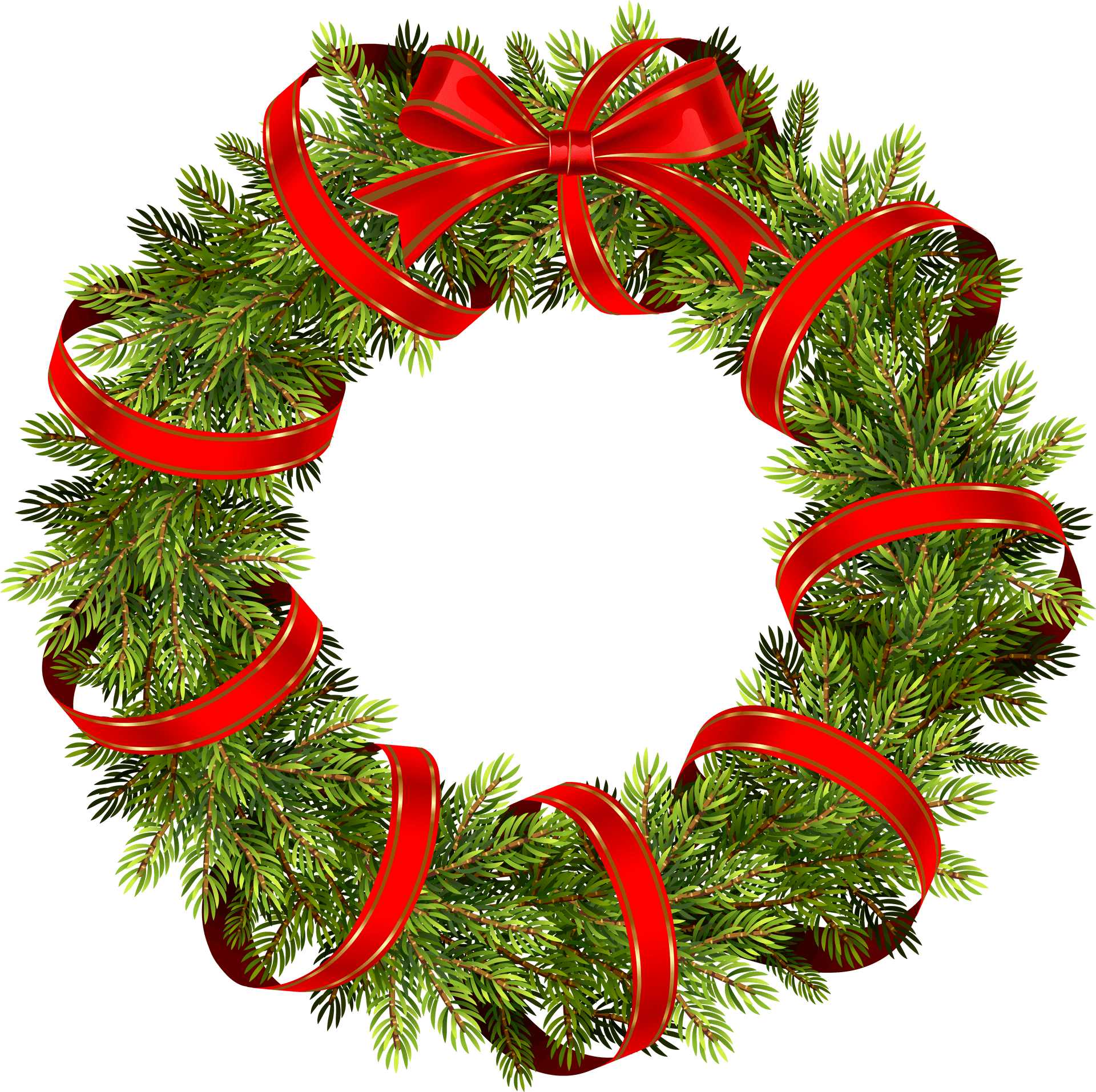 Festive Christmas Wreathwith Red Ribbon PNG Image