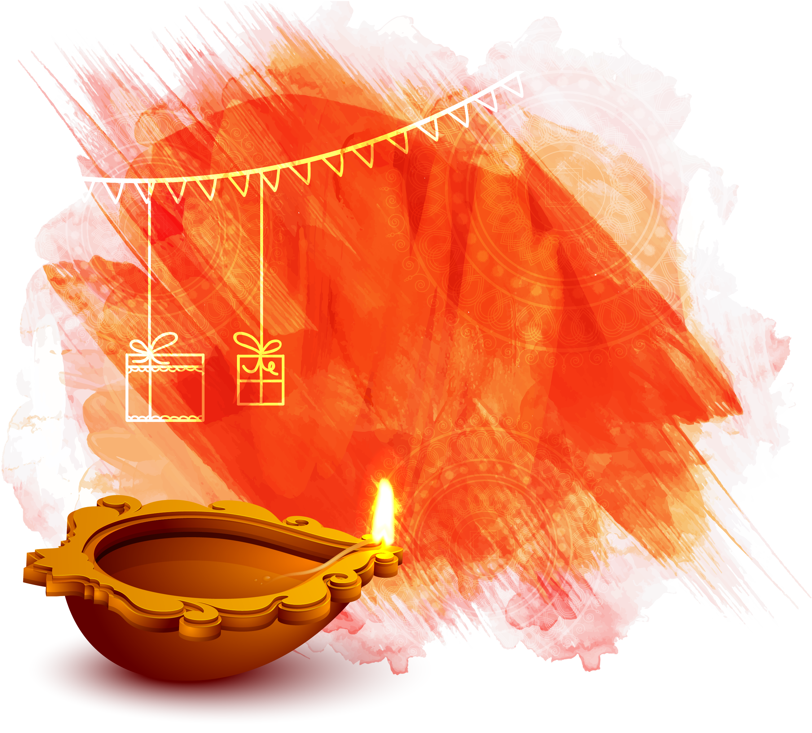 Festive Diwali Backgroundwith Diyaand Gifts PNG Image