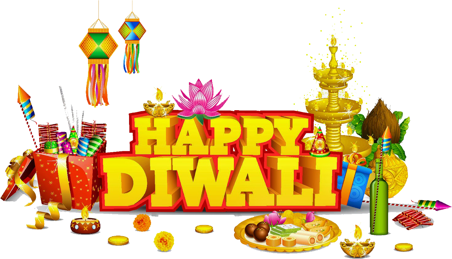 Festive Diwali Celebration Elements PNG Image