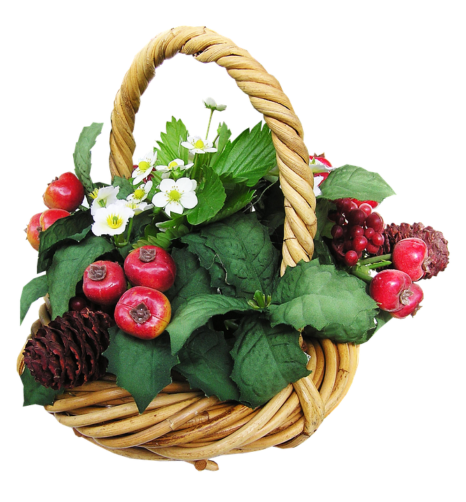 Festive Fruitand Flower Basket PNG Image