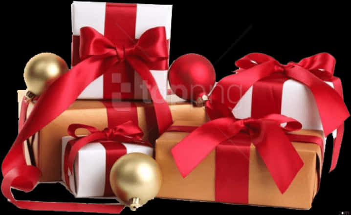 Festive Giftswith Red Ribbons PNG Image