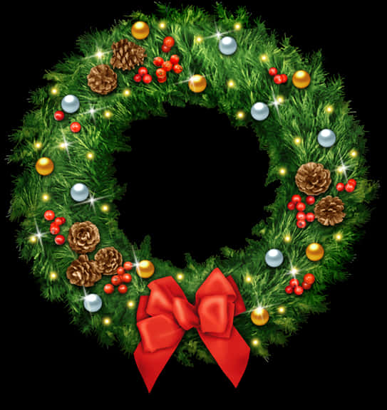 Festive Holiday Wreathwith Red Bow PNG Image