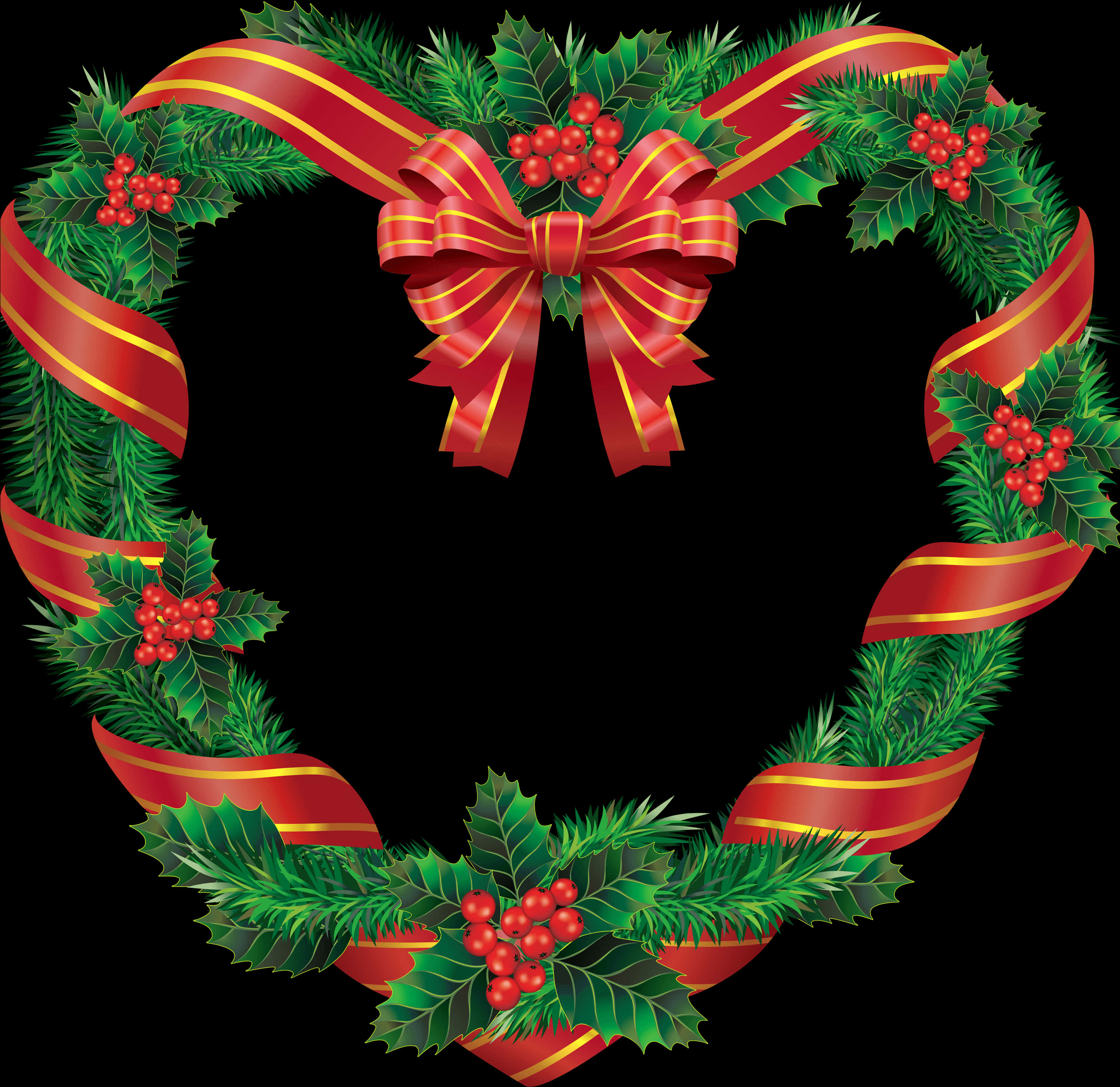 Festive Holiday Wreathwith Red Ribbon PNG Image