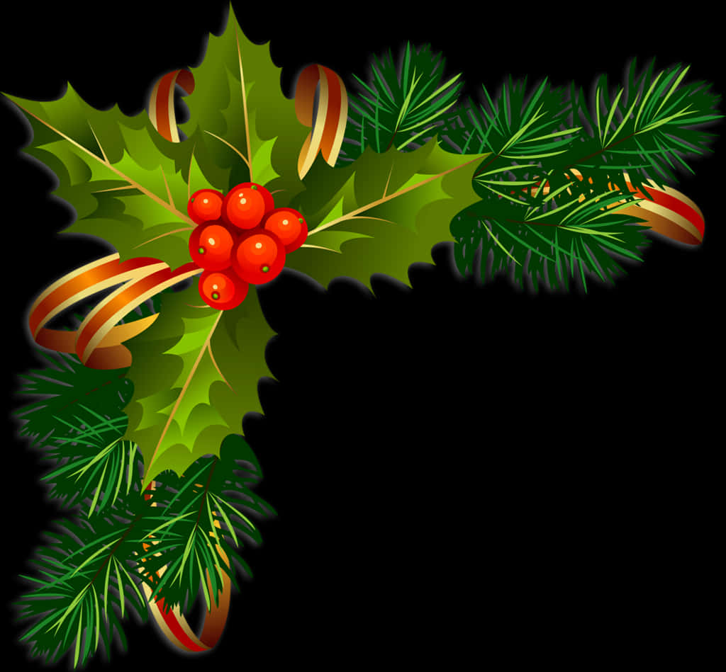 Festive Hollyand Pine Christmas Border PNG Image