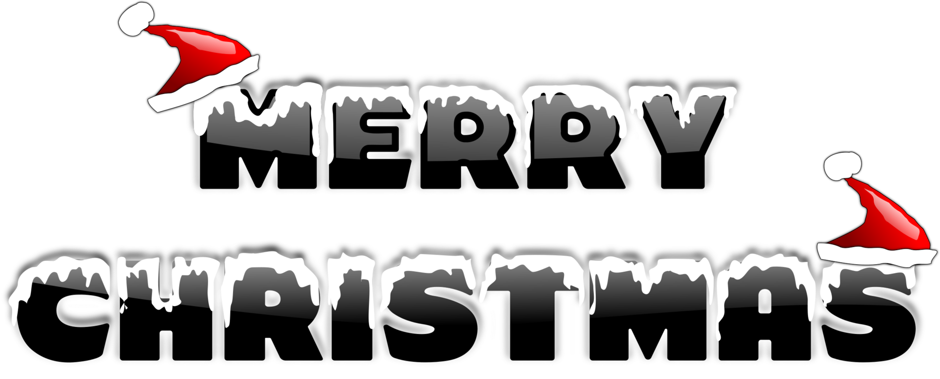 Festive Merry Christmas Text Santa Hats PNG Image