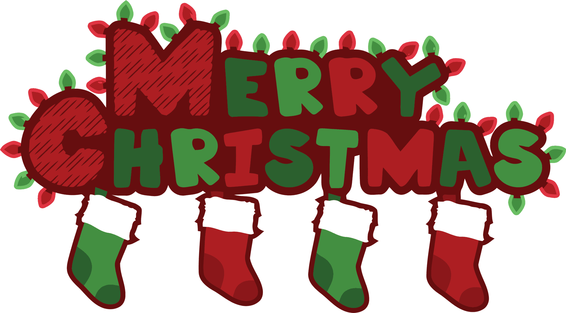 Festive Merry Christmas Textwith Stockings PNG Image