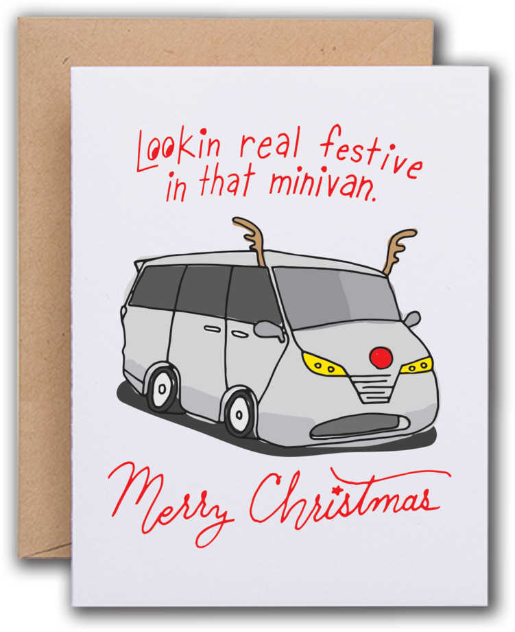 Festive Minivan Christmas Card PNG Image