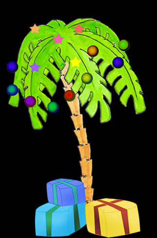 Festive Palm Treewith Gifts PNG Image