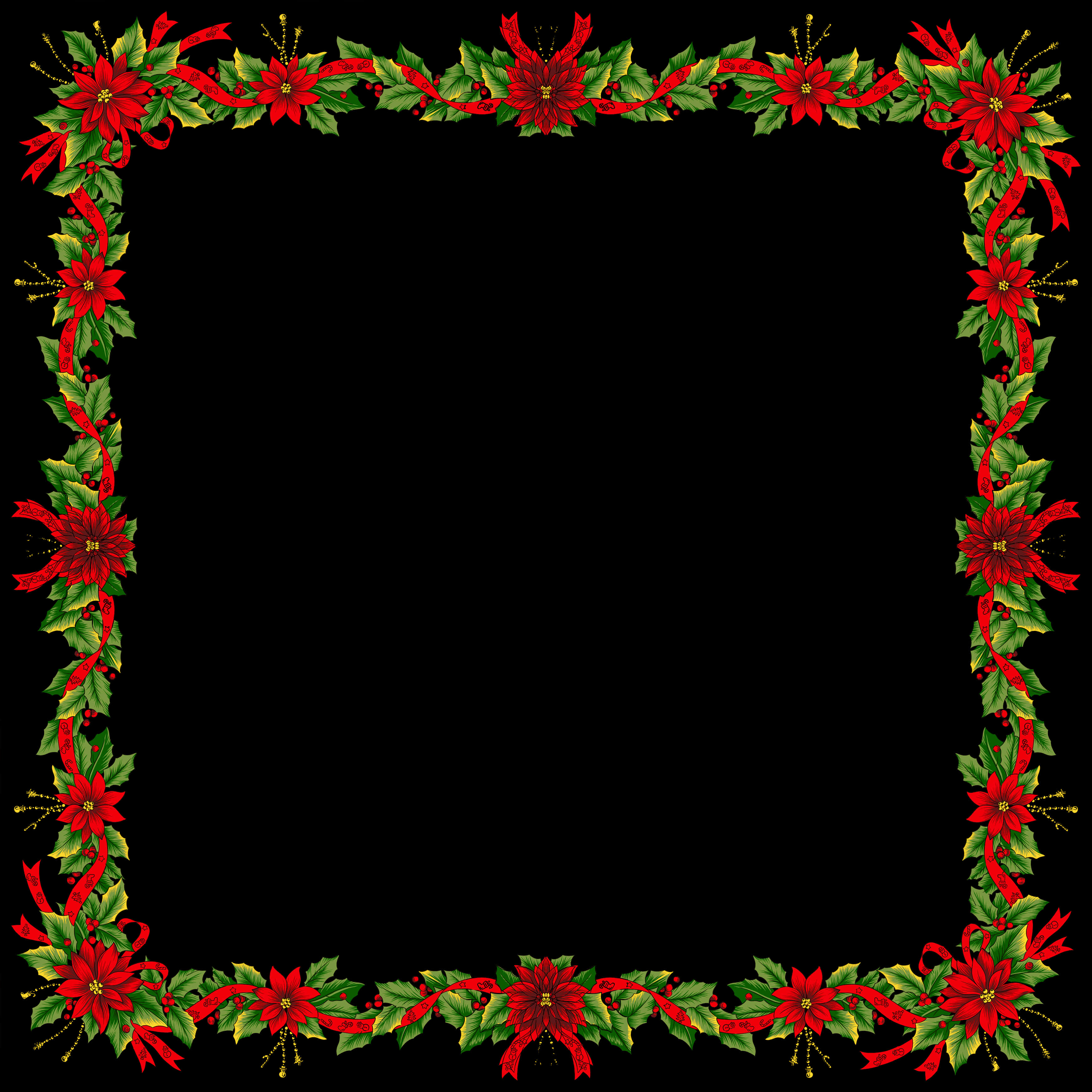 Festive Poinsettia Christmas Border PNG Image