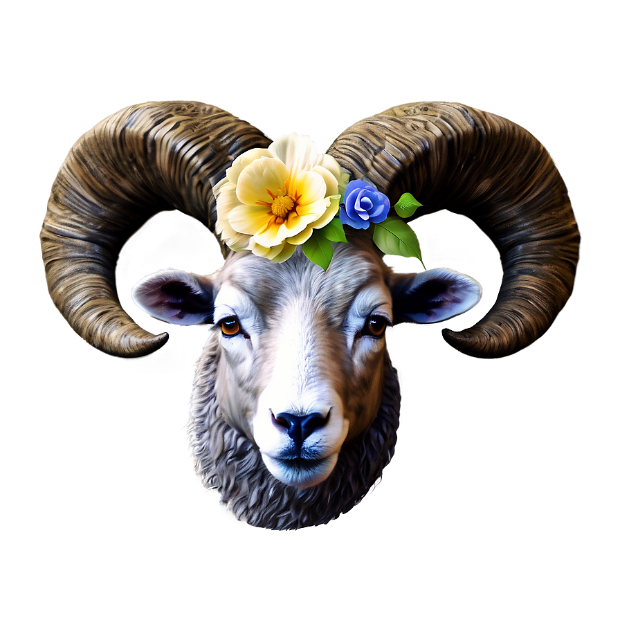 Festive Ram Head With Flowers Png Fvw PNG Image