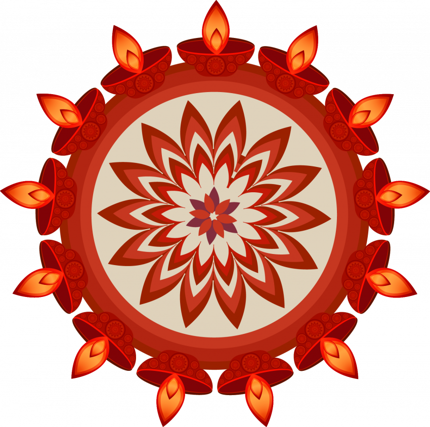 Festive Rangoli Designwith Diyas PNG Image