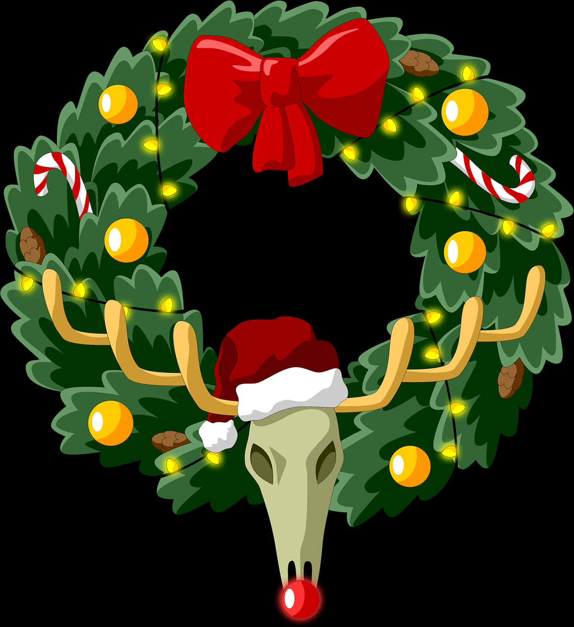 Festive Reindeer Wreath Illustration PNG Image