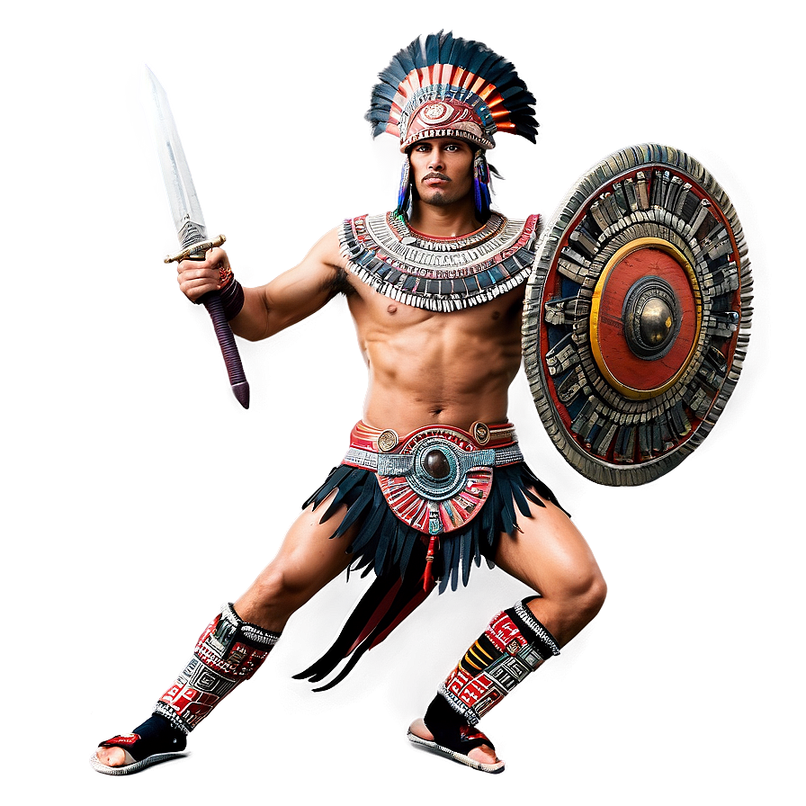 Fierce Aztec Warrior Battle Pose Png 2 PNG Image