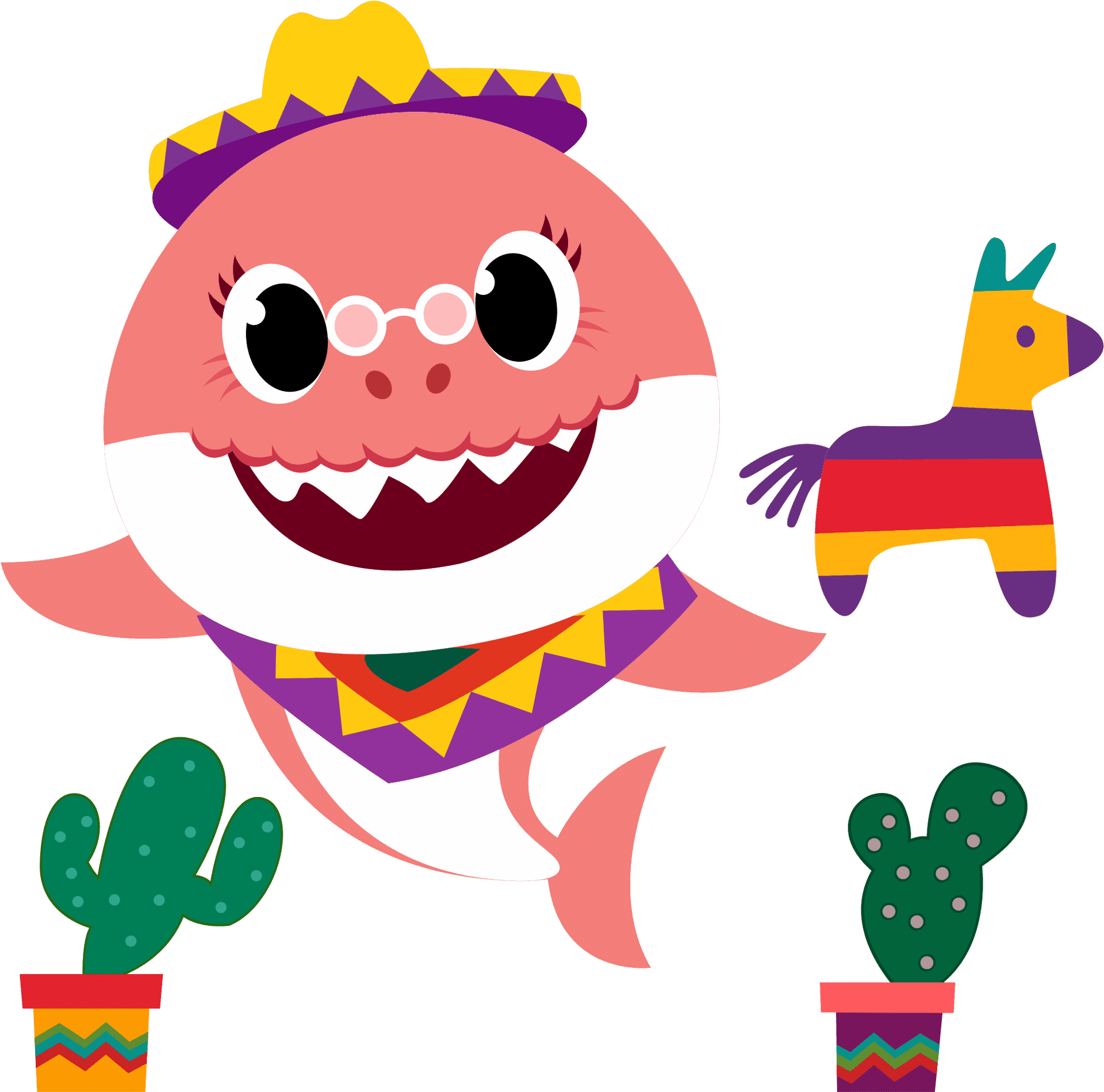 Fiesta Shark Grandma Cartoon PNG Image