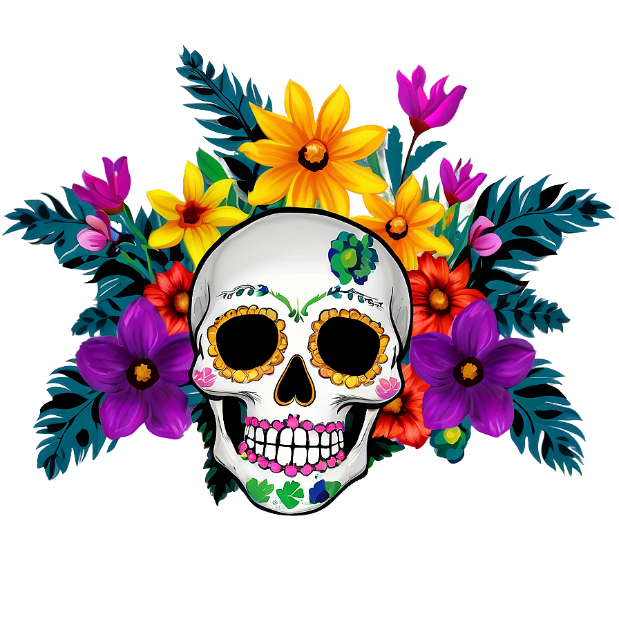 Fiesta Skulls And Flowers Png Qbc PNG Image