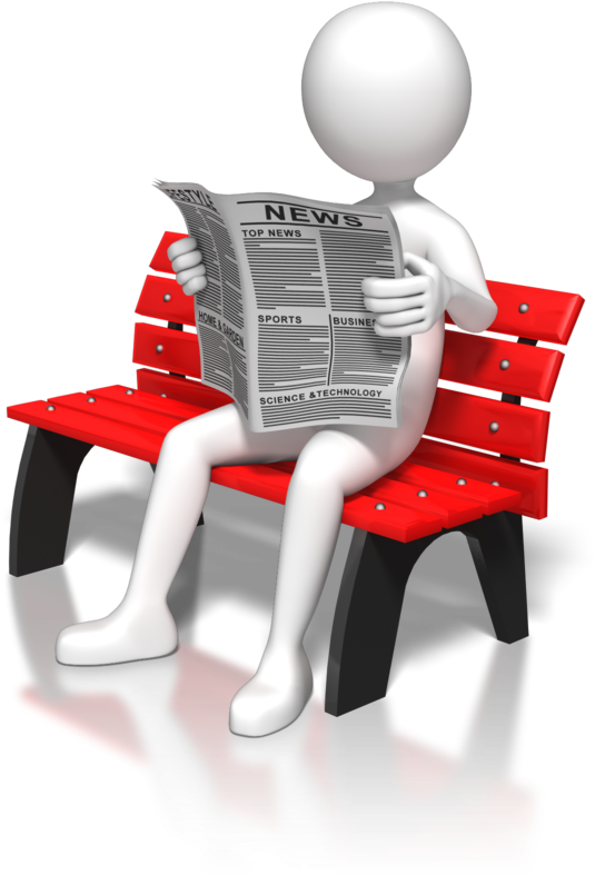 Figure Reading Newspaperon Red Bench PNG Image