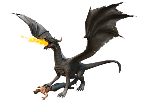 Fire Breathing Dragonand Man PNG Image