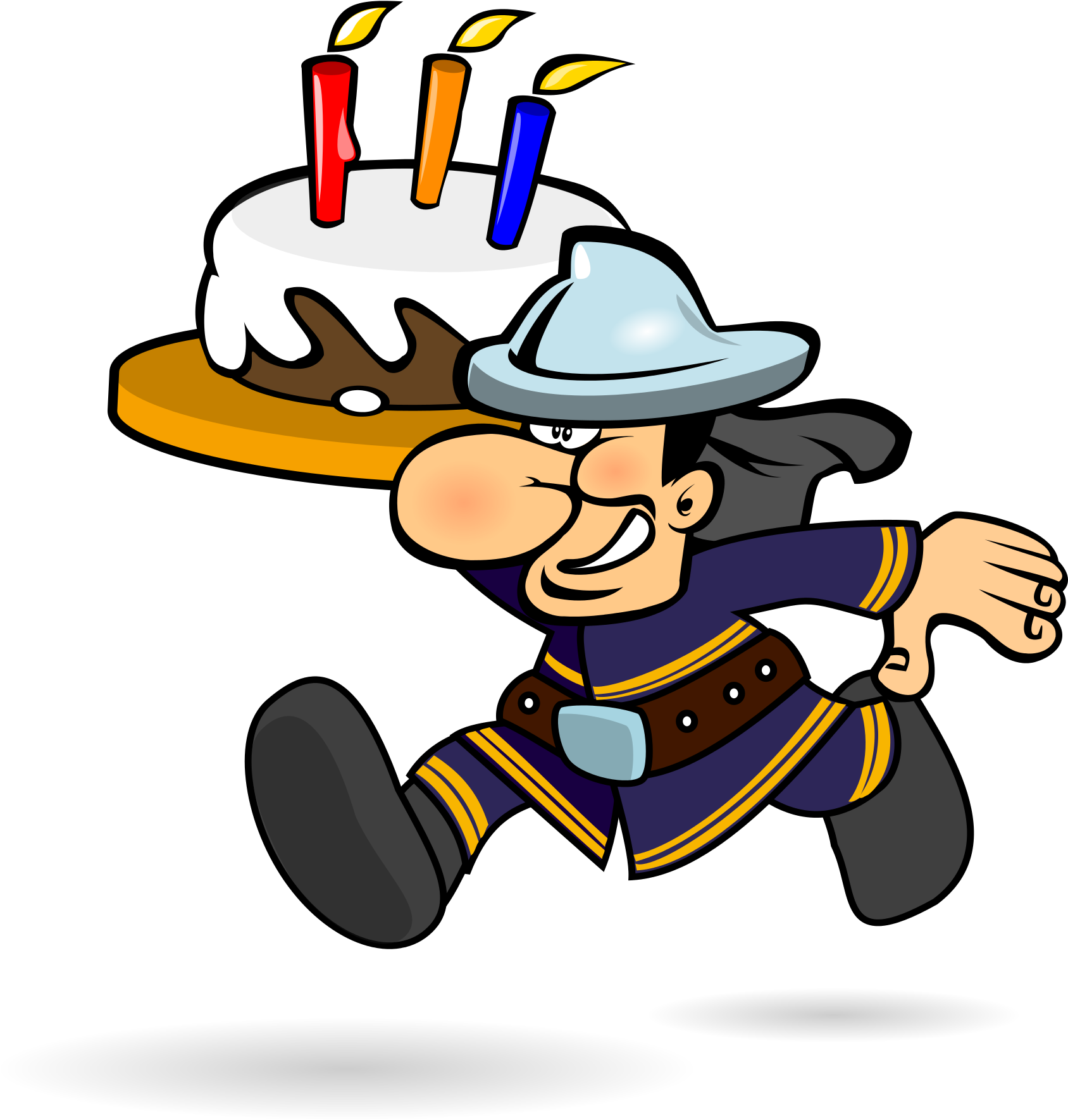 Firefighter Cartoon Carrying Birthday Cake PNG Image