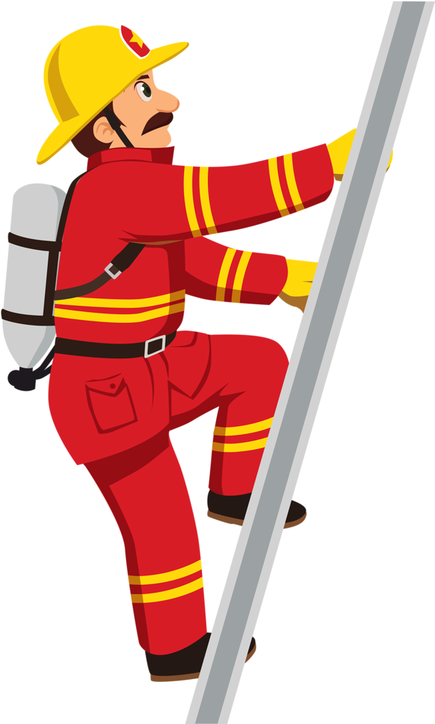 Firefighter Climbing Ladder PNG Image