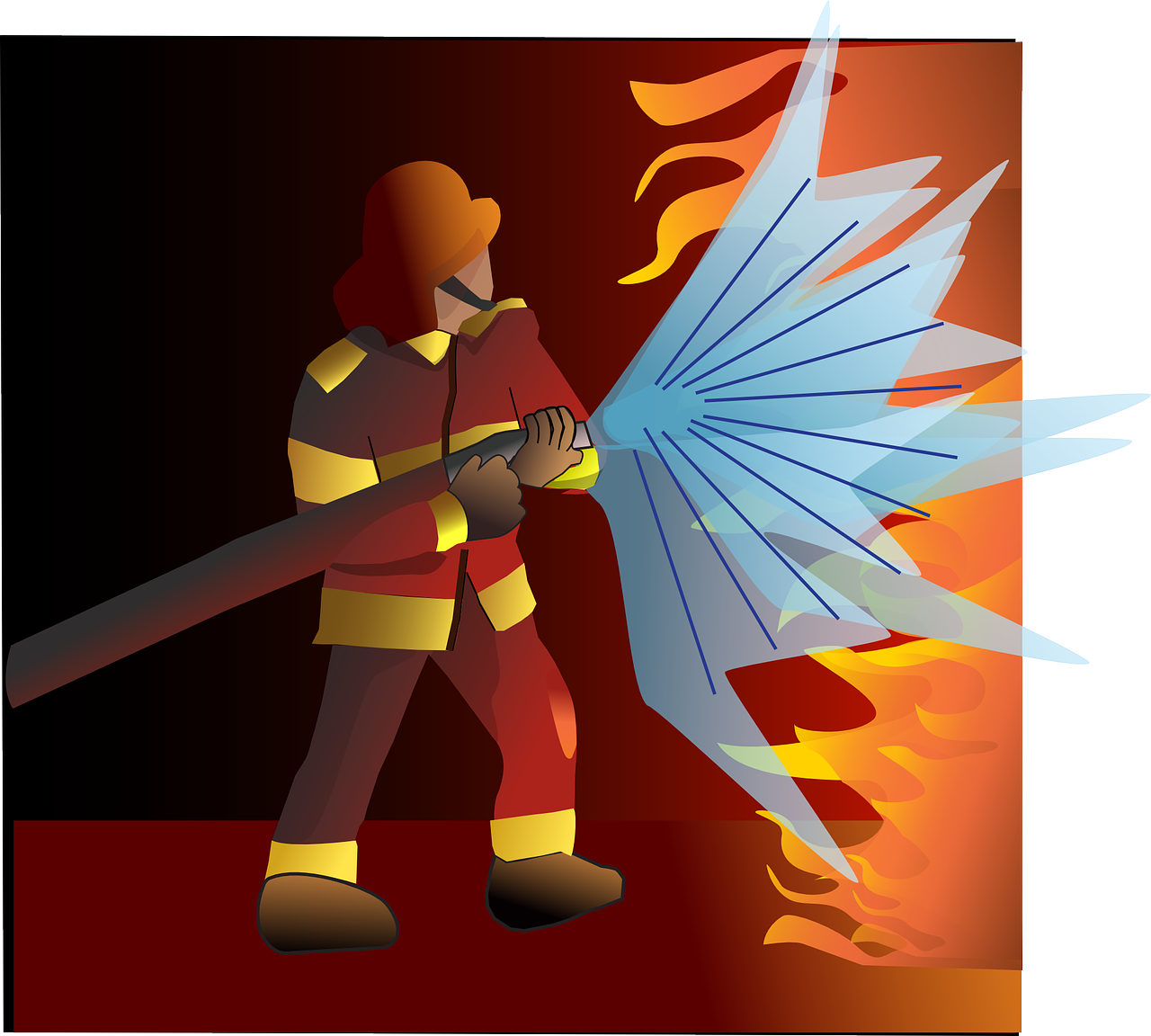 Firefighter Extinguishing Flames PNG Image