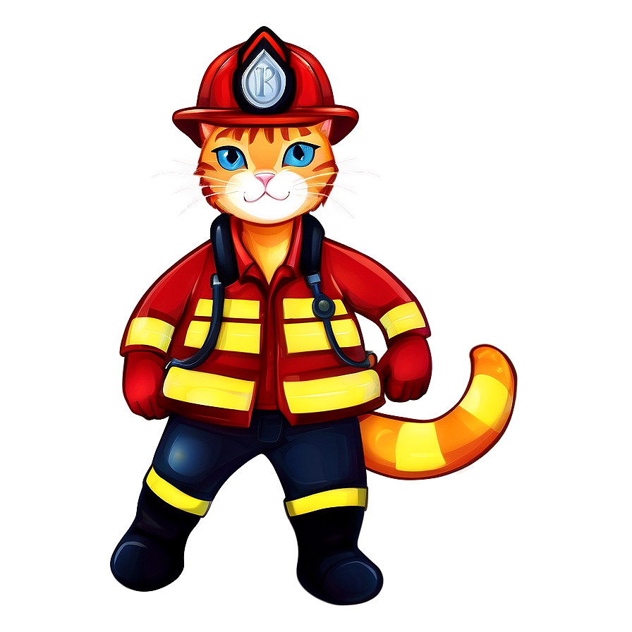 Firefighter Hero Cat Vector Png Cav68 PNG Image