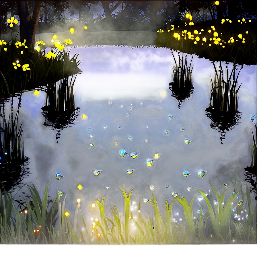 Fireflies By The Lake Png Lei PNG Image