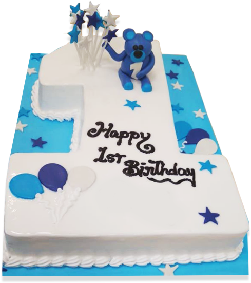 First Birthday Celebration Cakewith Teddyand Stars PNG Image