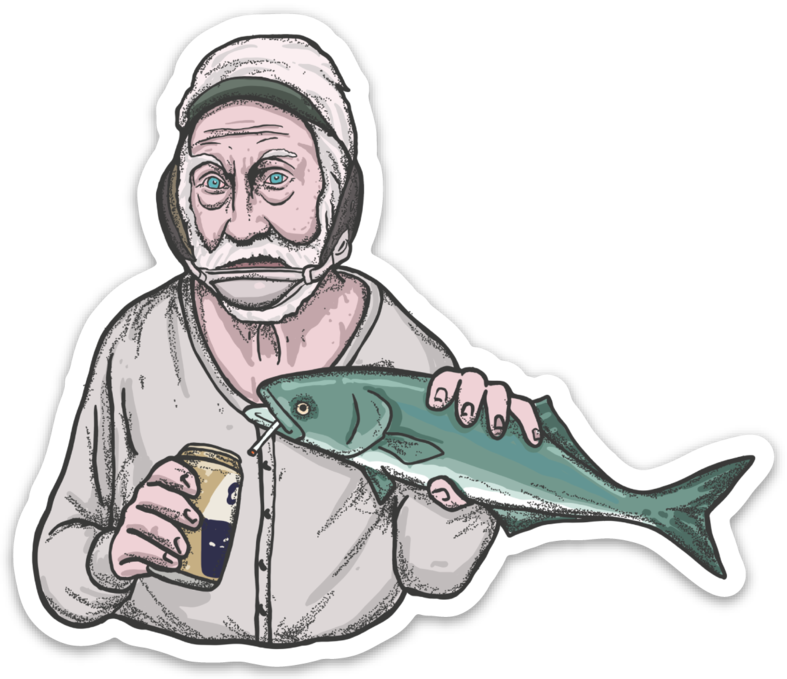 Fisherman_with_ Beer_and_ Fish_ Sticker PNG Image