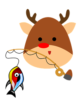 Fishing Reindeer Cartoon PNG Image