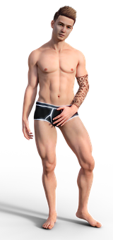 Fit Manin Underwearwith Tattoo PNG Image