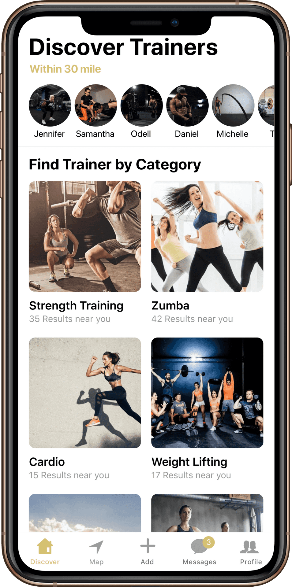 Fitness Trainer Discovery App Screen PNG Image