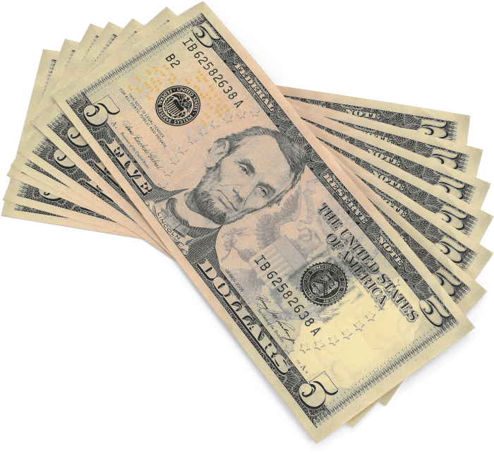 Five Dollar Bills Fanned Out PNG Image