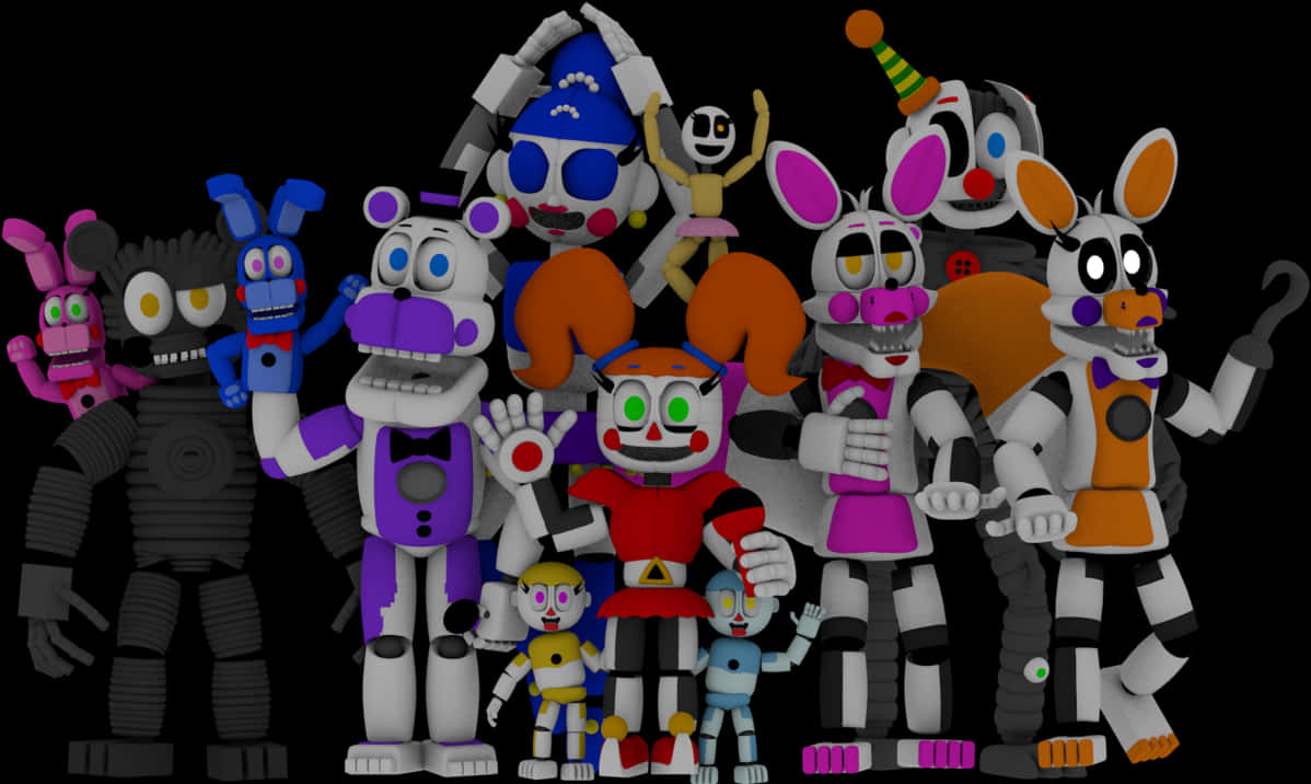 Five Nightsat Freddys Character Assembly PNG Image