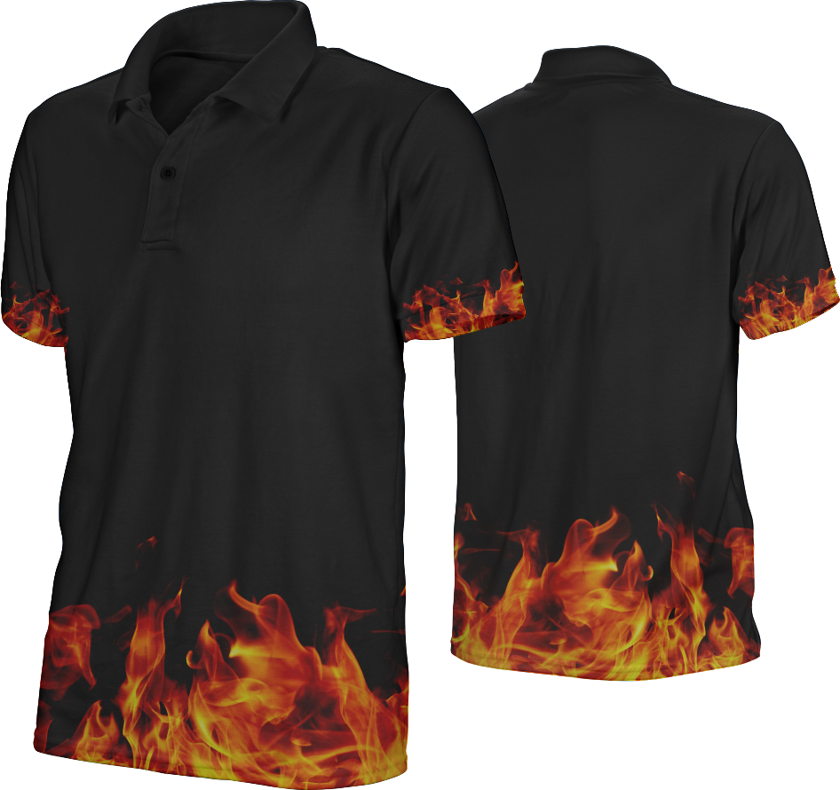 Flame Design Black Polo Shirt PNG Image