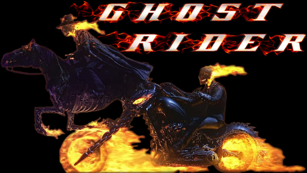 Flaming Ghost Riderand Horse PNG Image